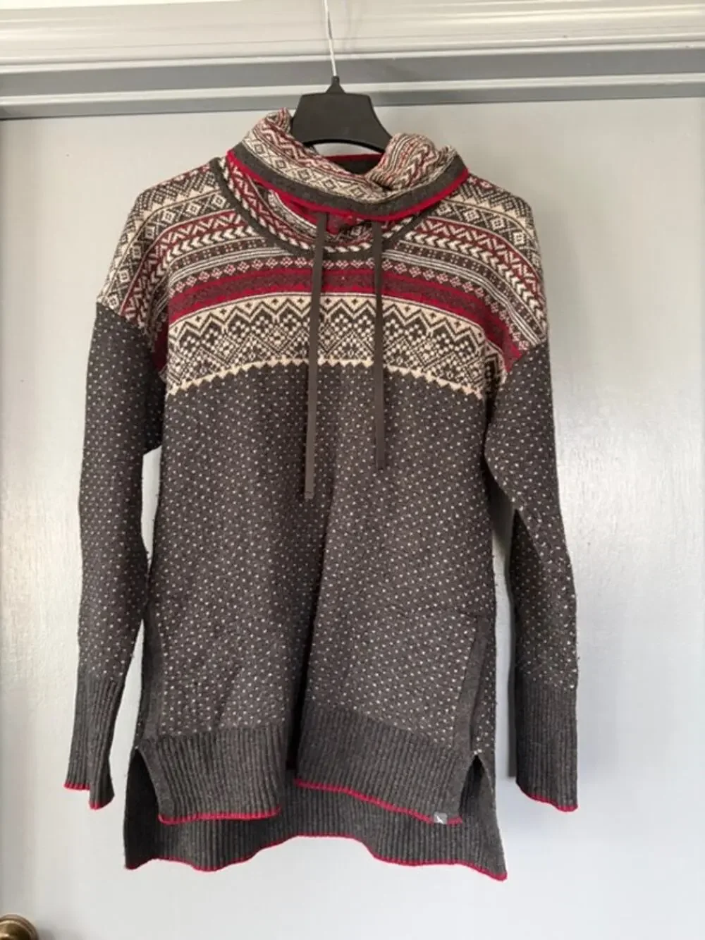 Eddie Bauer Gray Cowl Neck Wool Blend Pullover Sweater Nordic Long Sleeve sz M